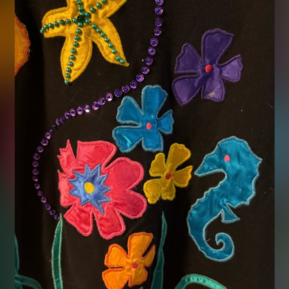 90’s Tunic Colorful Sea Life Tropical Embroidered Beaded Appliqué Grannycore 1X - Picture 12 of 14